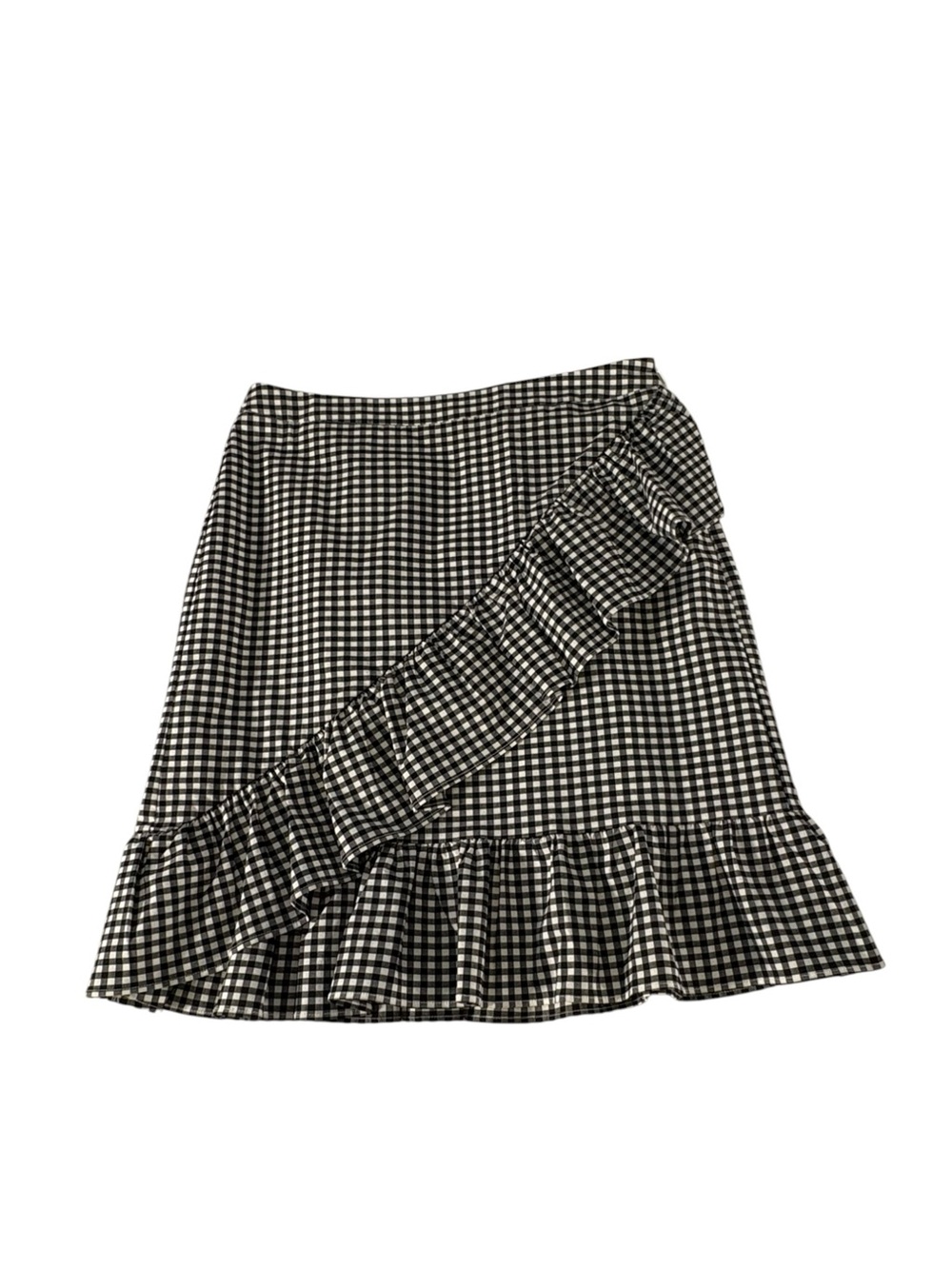 Nanette Lepore Womens Skirt 8 Black White Gingham Ruffle Faux Wrap Picniccore